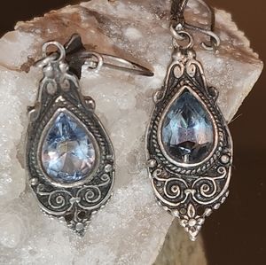 SOLD Women's 925 Blue Topaz Athens, Greece Victorian Earrings. 2" length